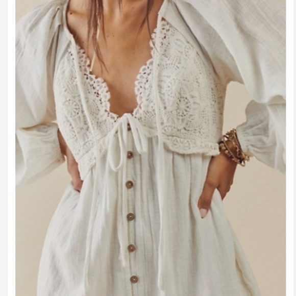 Free People | Summer Struttin' Lace Pieced Puff Sleeve Mini Dress - Picture 2 of 6